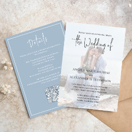 Invitación Elegante Código QR Foto RSVP Dusty Azul sencillo