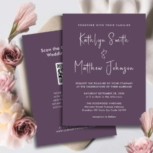 Invitación Elegante Código QR Mauve Todo En Un Boda Moderno