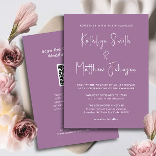 Invitación Elegante Código QR Mauve Todo En Un Boda Moderno