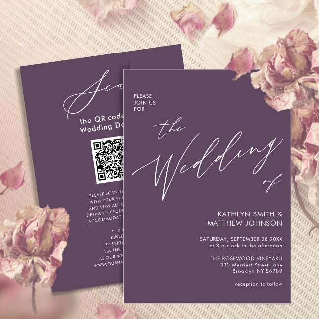 Invitación Elegante Código QR Mauve Todo En Un Boda Moderno (Subido por el creador)