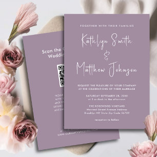 Invitación Elegante Código QR Mauve Todo En Un Boda Moderno