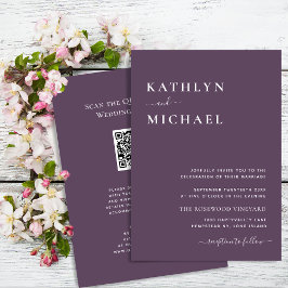 Invitación Elegante Código QR Mauve Todo En Un Boda Moderno
