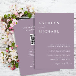 Invitación Elegante Código QR Mauve Todo En Un Boda Moderno