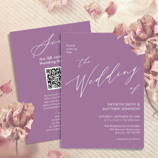 Invitación Elegante Código QR Mauve Todo En Un Boda Moderno (Subido por el creador)