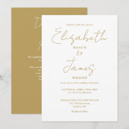 Invitación Elegante Código QR Minimalista Dorado Boda