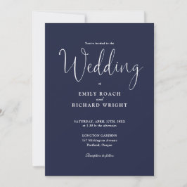 Invitación Elegante código QR moderno azul marino boda