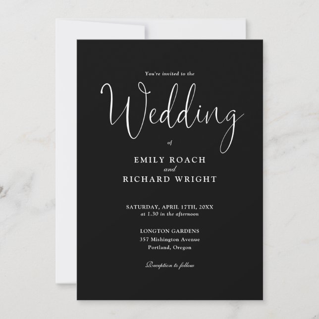 Invitación Elegante código QR moderno boda en blanco y negro (Anverso)
