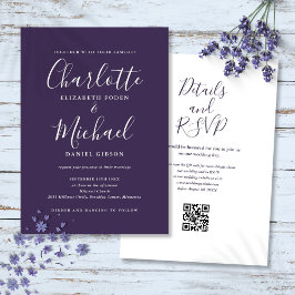 Invitación Elegante código QR moderno púrpura boda Script