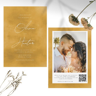 Invitación Elegante código QR mostaza Boda amarillo