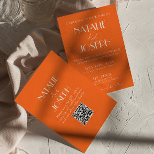Invitación Elegante Código QR Naranja Atractivo Boda