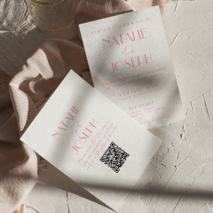 Invitación Elegante Código QR Naranja Rosa Estiloso Boda