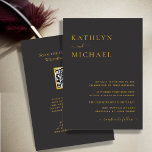 Invitación Elegante código QR negro todo en un Boda moderno<br><div class="desc">Elegante tipografía moderna de color negro y oro Código QR Todo en una carta de invitación a la boda Minimalista. Celebra tu día especial con esta elegante y hermosa tarjeta de invitación a la boda para embellecer tu ocasión especial. Todos los textos están preorganizados para que puedas personalizarlos fácil y...</div>