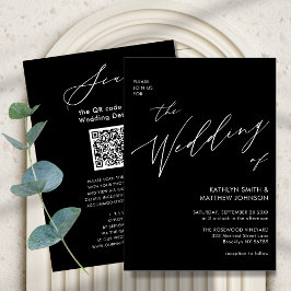 Invitación Elegante código QR negro todo en un Boda moderno