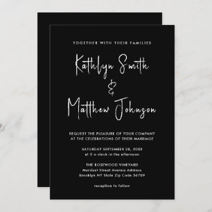 Invitación Elegante código QR negro todo en un Boda moderno