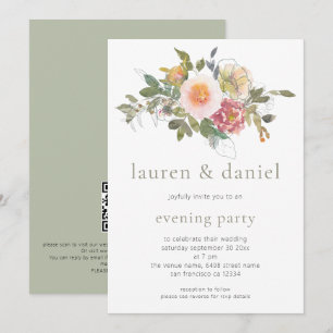 Invitación Elegante código QR para Bouquet Sage Green Floral