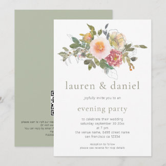 Invitación Elegante código QR para Bouquet Sage Green Floral