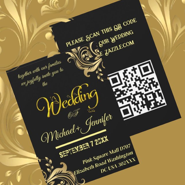 Invitación Elegante código QR para Personalizado negro y Boda (Subido por el creador)