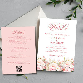 Invitación Elegante código QR rosa floral Boda de presupuesto