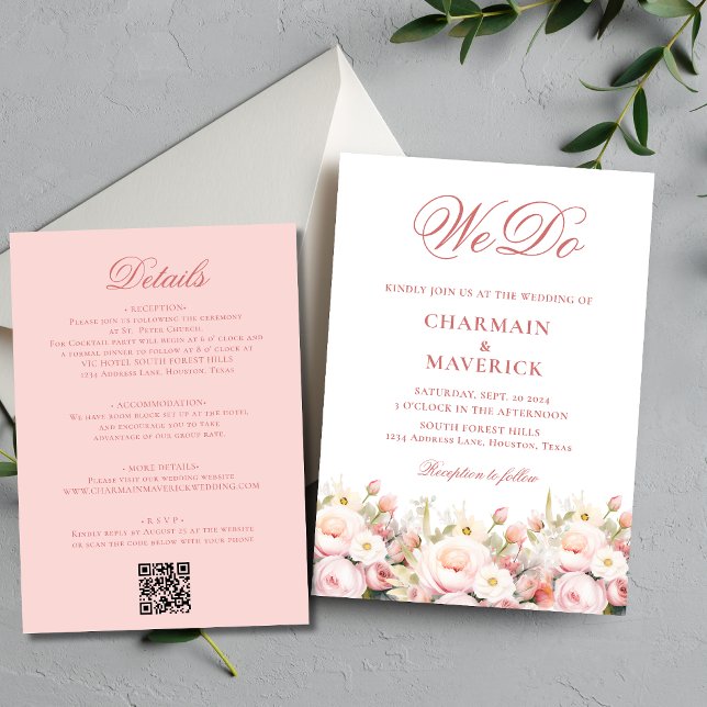 Invitación Elegante código QR rosa floral Boda de presupuesto (Subido por el creador)