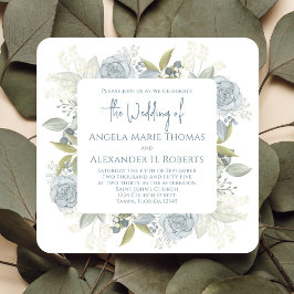 Invitación Elegante Código QR Rosas de color azul RSVP en lín