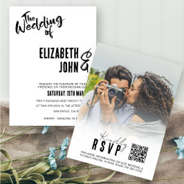 Invitación Elegante código QR RSVP Boda de fotografía Minimal