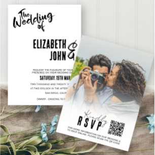 Invitación Elegante código QR RSVP Boda de fotografía Minimal