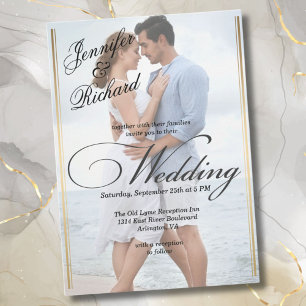 Invitación Elegante código QR RSVP Foto Boda moderno