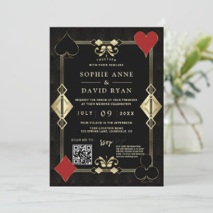 Invitación Elegante código QR rugiendo Boda Gold Art Deco de 