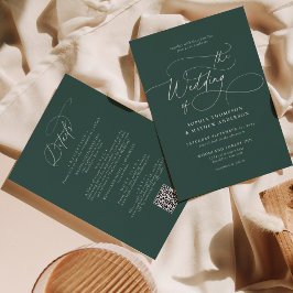 Invitación Elegante código QR verde esmeralda todo en un Boda