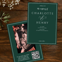 Elegante código QR verde fotográfico y Boda RSVP