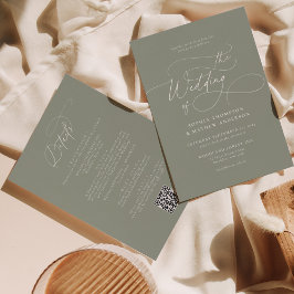 Invitación Elegante código QR verde sabio todo en un Boda