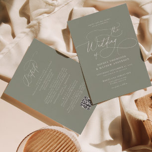 Invitación Elegante código QR verde sabio todo en un Boda