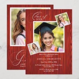 Invitación Elegante Colage Fotográfico Chic Rústico de Gradua