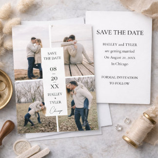 Invitación Elegante Colaje de Fotos de Boda para Guardar la F