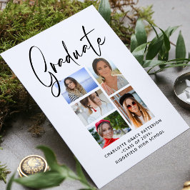 Invitación Elegante Colaje de Graduación con 5 Fotos en Scrip