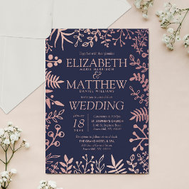 Invitación Elegante colección de Bodas florales de Rosa y mar