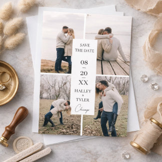 Invitación Elegante collage de fotos de boda para guardar la