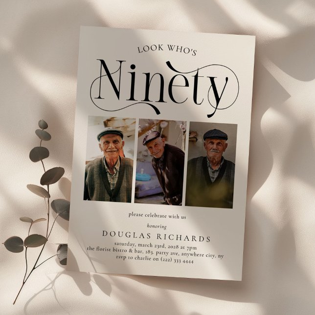 Invitación Elegante collage de fotos de la NOVENTA 3, cumplea (Subido por el creador)