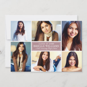 Invitación Elegante Collage de fotos del Partido Rosa de Grad