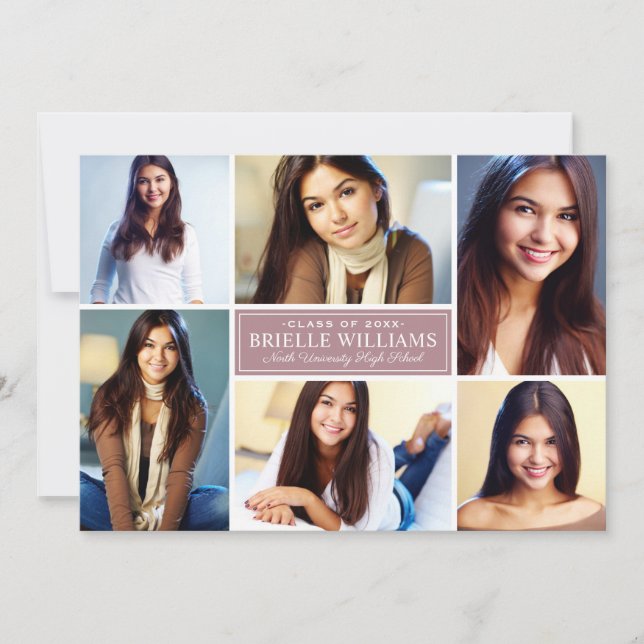 Invitación Elegante Collage de fotos del Partido Rosa de Grad (Anverso)