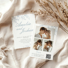 Invitación Elegante Collage de fotos francés FloraL con códig