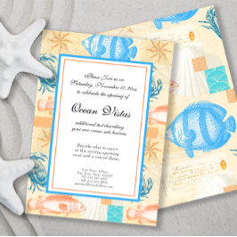 Invitación Elegante collage vintage de peces y mariscos