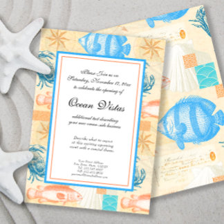 Invitación Elegante collage vintage de peces y mariscos