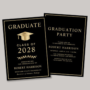 Invitación Elegante College Black Gold Graduation Party