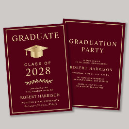 Invitación Elegante College Burgundy Gold Graduation Party