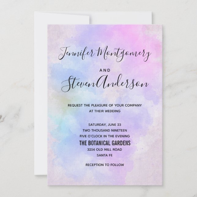 Invitación Elegante color azul rosado púrpura abstracto acuát (Anverso)