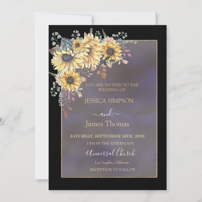 Invitación Elegante color de agua amarillo Sunflower Sunny (Anverso)