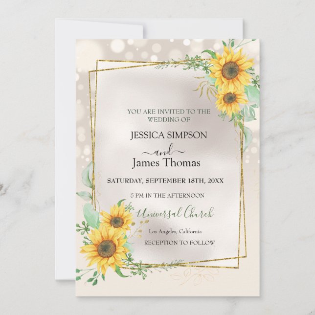 Invitación Elegante color de agua amarillo Sunflower Sunny (Anverso)