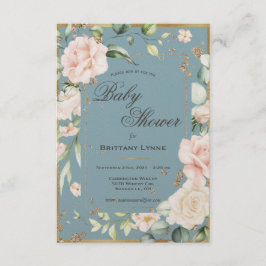 Invitación Elegante color de agua azul Floral Baby Shower