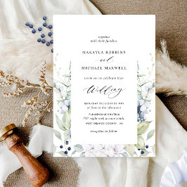 Invitación Elegante color de agua azul floral con Boda de veg